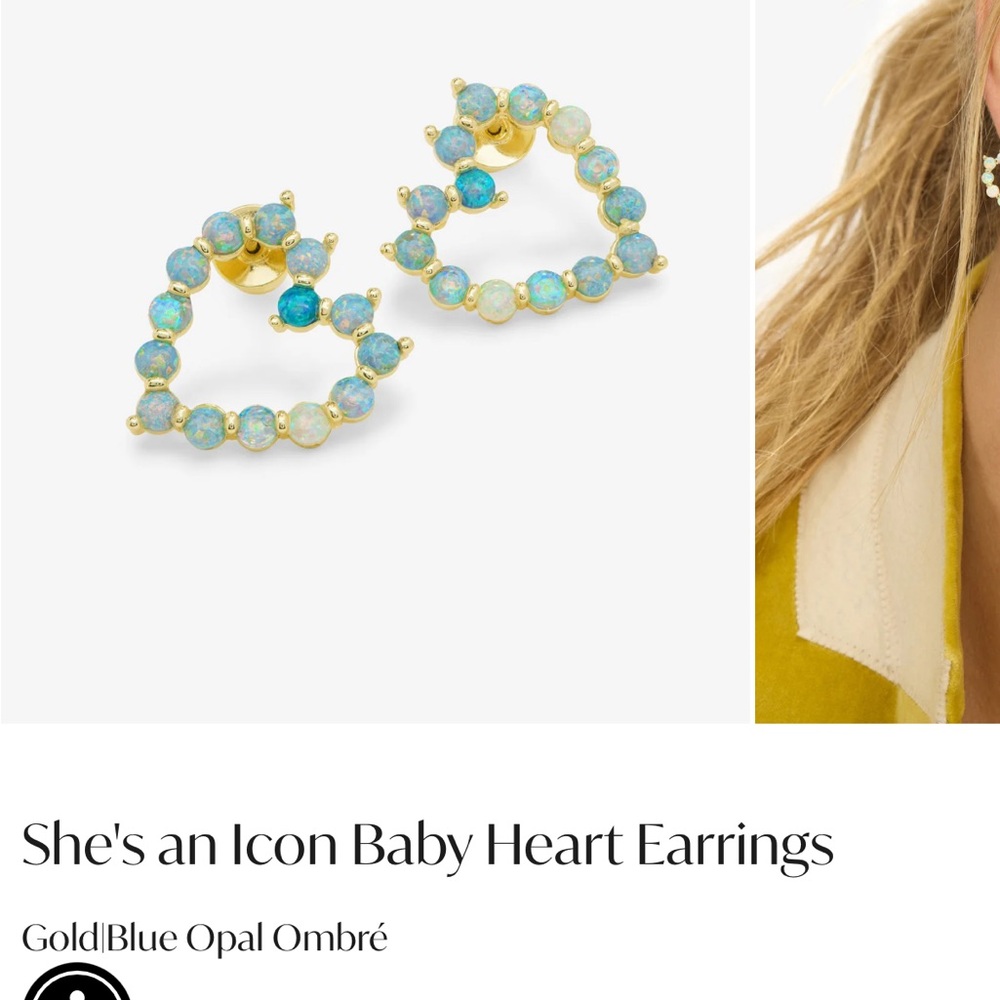 NWT Melinda, Maria she’s a icon Gold Blue Opal Heart Earrings